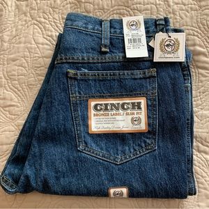 CINCH BRONZE LABEL MENS SLIM FIT DARK STONEWASH JEANS.
